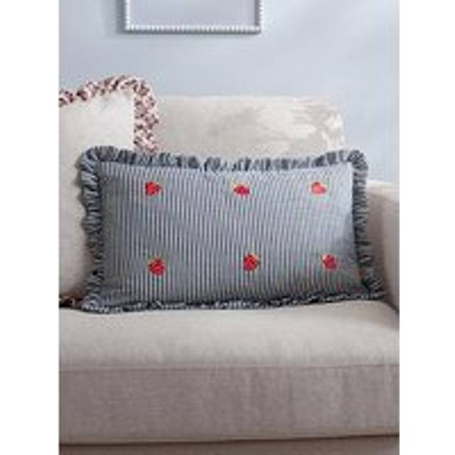 furn. Les Fleurs Pink Embroidered Ruffle Polyester Filled Cushion 30 x 50cm