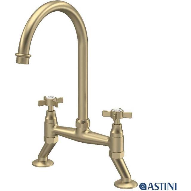 Astini victoria brushed brass twin crosshead kitchen sink bridge mixer tap