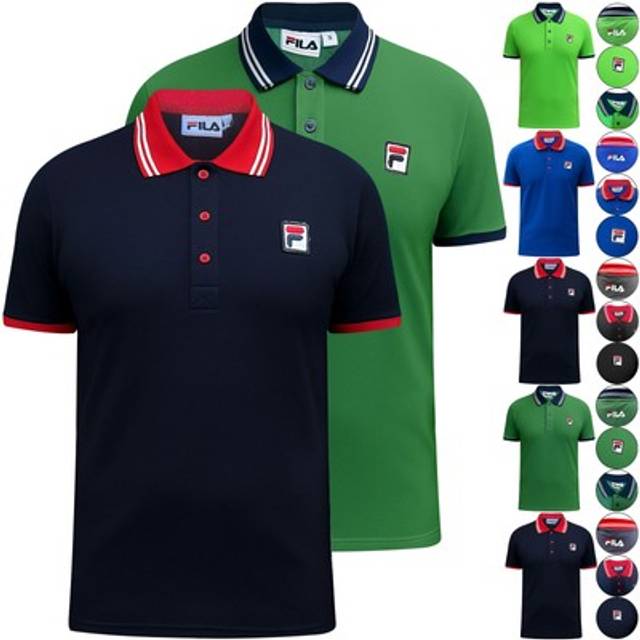 Fila mens classic polo shirt short sleeve contrast collared stripe top s-3xl