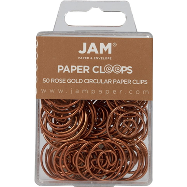 JAM PAPER Circular Paper Clips - Round Paperclips - Rose Gold - 50/Pack