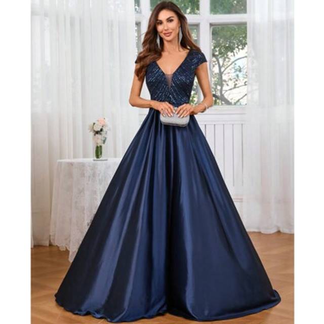 SHEIN Women&#39;s Summer Satin High-Low V-Neck Formal Ball Gown Dress Prom Evening Wedding Guest Dress, For Graduation, Dinner, Party Dress