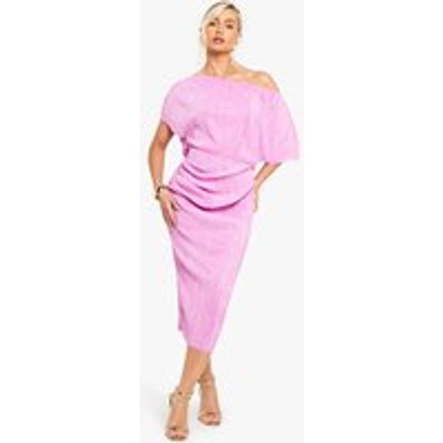 Womens Plisse Off The Shoulder Midi Dress - Pink - 8, Pink