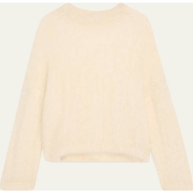 Mohair Cozy Candy Floss Knit Crewneck Sweater - ECRU - X-Small