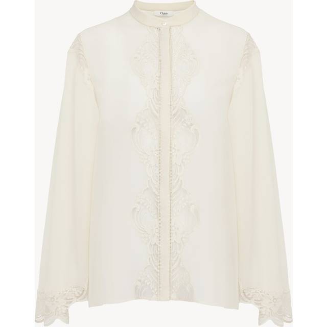 CHLOÉ Fluid blouse in silk georgette & lace White Size 10 100% Silk, Pinctada Maxima, Farmed, COO Australia