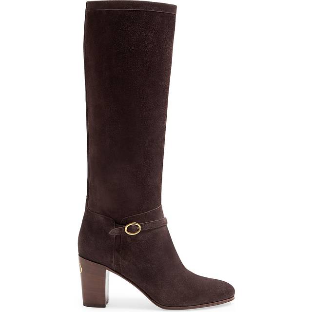 Valentino Garavani - Pattie 75 Buckle-embellished Suede Knee Boots - Chocolate - Brown - IT 38