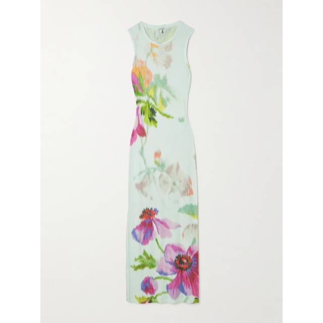 LOEWE - Ribbed Floral-print Silk And Cotton-blend Jersey Midi Dress - Blue - medium