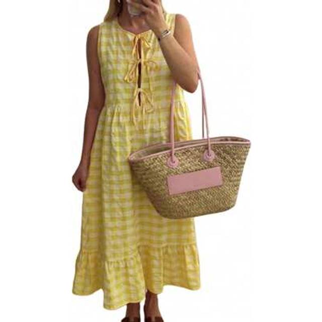 SHEIN Women&#39;s Plaid Midi Tank Dress Loose Tie-Up Sleeveless Ruffle Lounge Dress For Summer