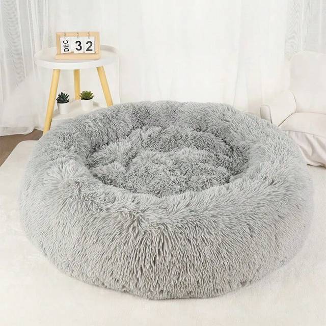 (Light grey, 50cm) Dog Bed Donut Big Large Round Basket Plush Beds for Dogs Medium Accessories Fluffy Kennel Small Puppy Washable Pets Cat Products