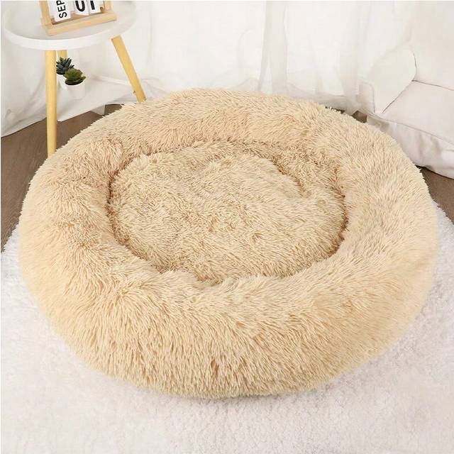 (Apricot, 100cm) Dog Bed Donut Big Large Round Basket Plush Beds for Dogs Medium Accessories Fluffy Kennel Small Puppy Washable Pets Cat Products