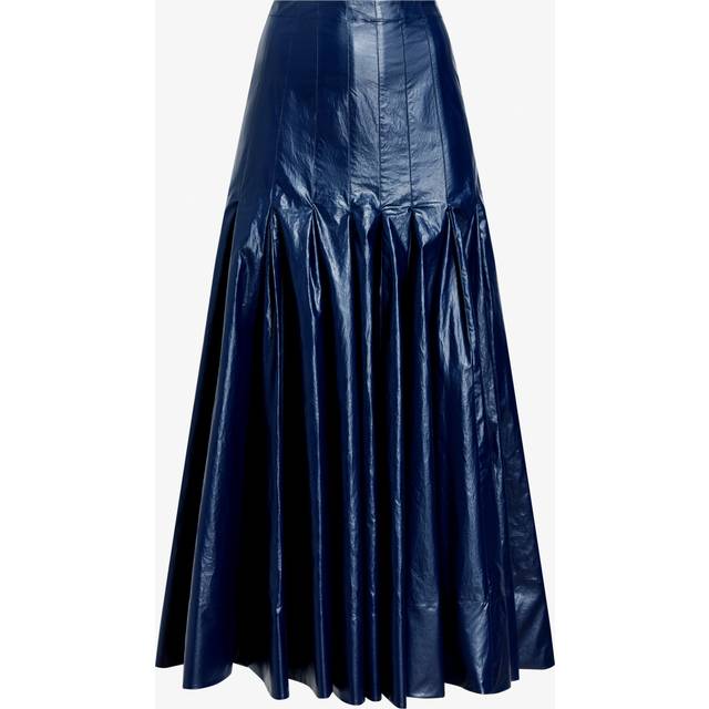 Petra Pleated Lacquered Cotton Skirt - NAVY - 6