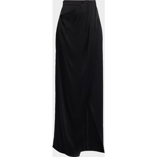 Satin Wrap Maxi Skirt - BLACK - 12