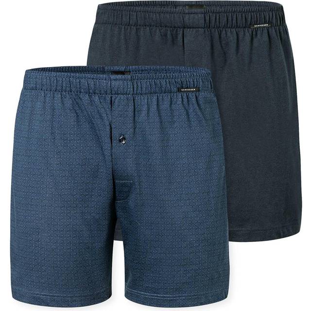 Schiesser 2-pack Long Boxershorts - Blue/Blue - 4XL