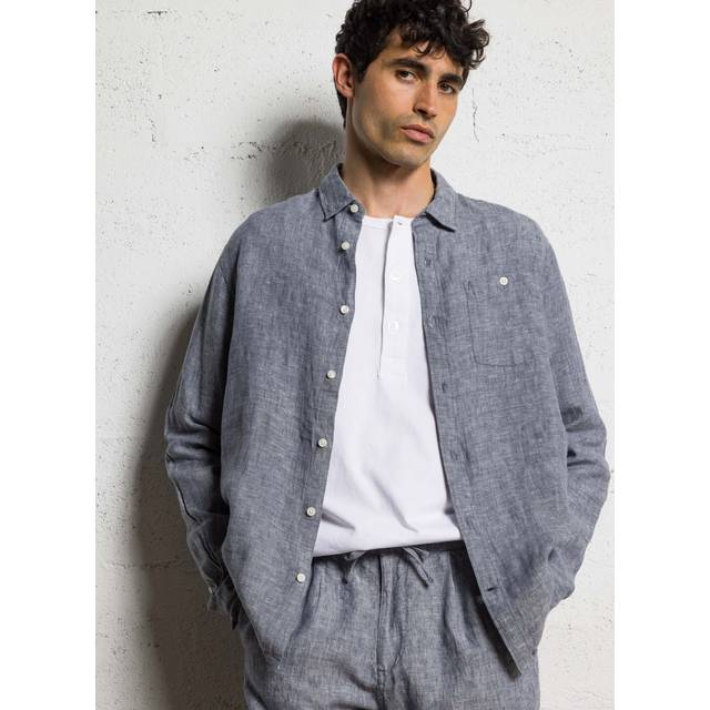 Regular long sleeve linen shirt KnowledgeCotton Apparel - Bleu - L
