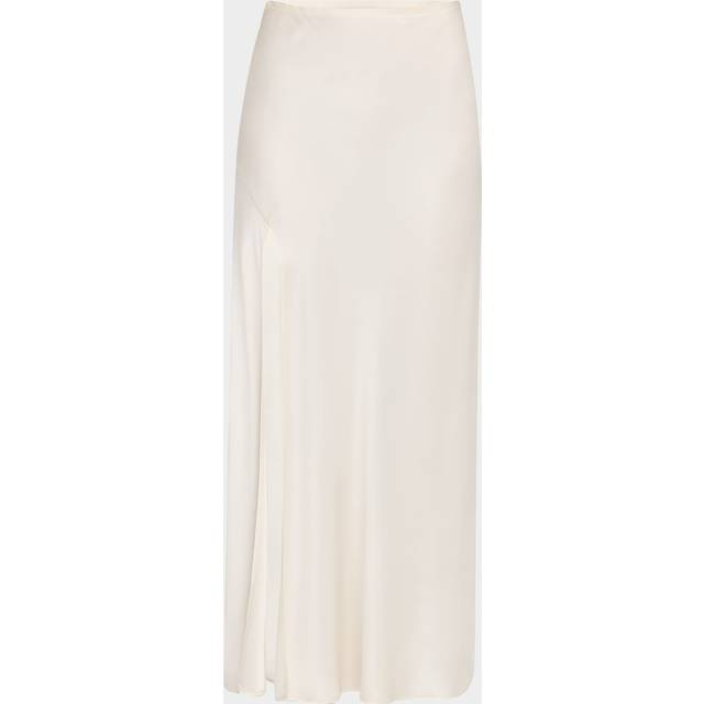 Satin Bias Slit Midi Skirt - CREAM - 4