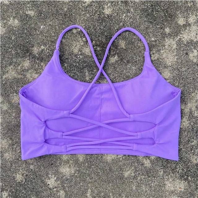 (Calamus Purple, XL) Solid Color Women Sexy Fitness Sport Bra Tight Gym Yoga Sport Top With Chest Pad Multi-Shoulder Straps Crisscrossing Back Hollow