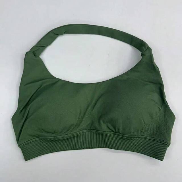 (Army Green, XL) Impact Sports Bra Women Halter Neck Strap Seamless Yoga Bra Padded Backless Fitness Top Gym Crop Top Workout Yoga Top Sportswear