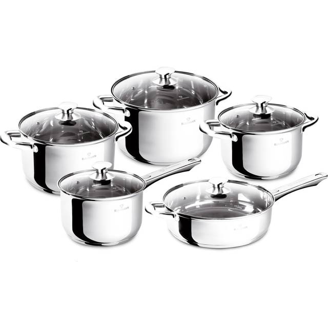 10 pcs Blaumann Stainless Steel Pots Pans Induction with Glass Lids