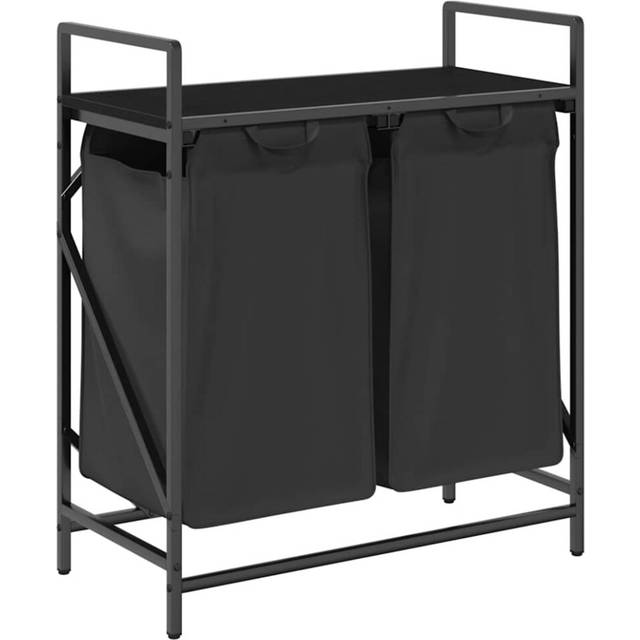 vidaXL Laundry Basket 2 Compartments with Shelf Black Oak