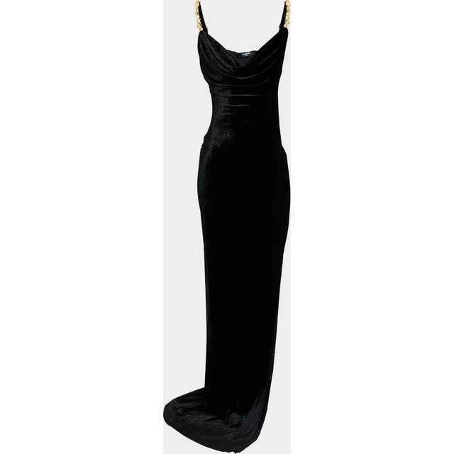 Button Cowl-Neck Velvet Slit Maxi Dress - BLACKGOLD - 34 FR (2 US)