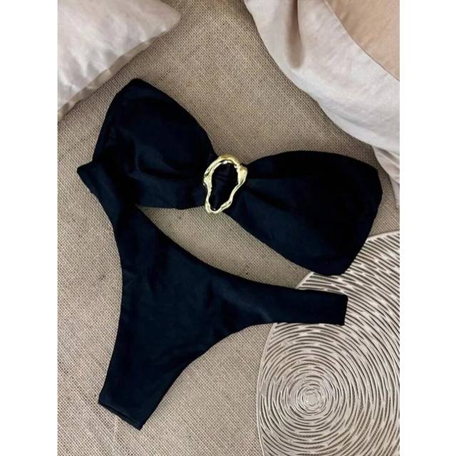 (black, S) UETEEY 2025 New Summer Swimwear Bikini Set Sexy Solid Strapless Bikini 2 Piece Set Women Split Swimsuit Low Waist Beach Bikini