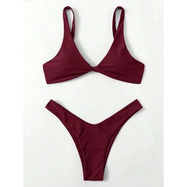 (Wine Red, XL) ZTVitality Solid Tie Sexy Bikini 2021 Hot Sale Padded Bra High Leg Bandage Push Up Bikini Set Brazilian Swimsuit Women Swimwear