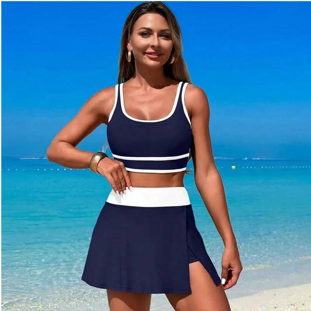 (3, M) Women's Sexy Quick Drying Push-Up Swimsuit Shorts Skirt Bikini Set Patchwork Beach Bathing Suit Sportwear Swimwear Tankini