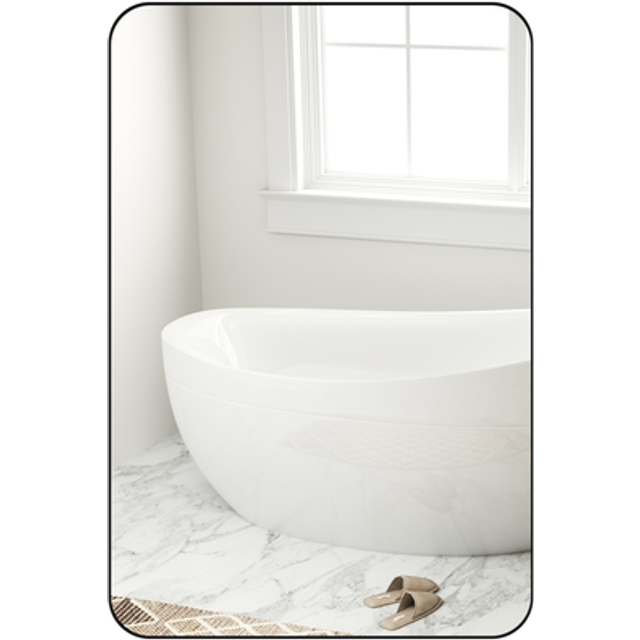 HOMCOM Rectangle Mirror - Wall Mirror with Steel Frame for Bathroom - Black - 60 x 90cm | TJ Hughes