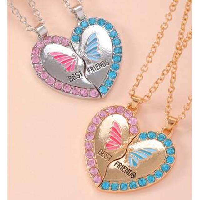 SHEIN 1pc New Heart & Butterfly Pendant Necklace, Friendship Decor Necklace, Popular Creative Heart Shaped Necklace