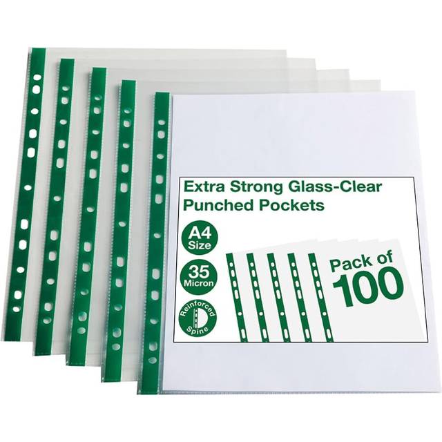 SUMMIT Punched Poly Pockets A4, Glass Clear, 100 Plastic Wallets