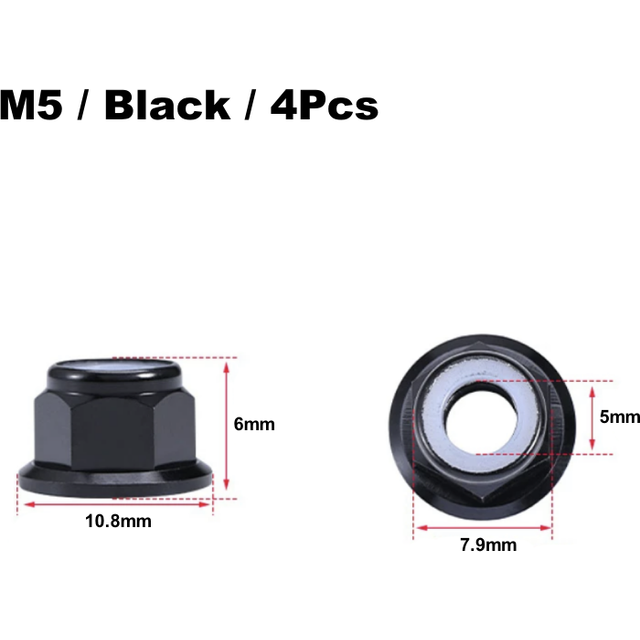 (Dark Grey) 4Pcs Aluminium alloy CNC Flange Nylon Lock Nut M4 M5 Multicolor For 1/10 RC Car Truck TRX4 SCX10 Model
