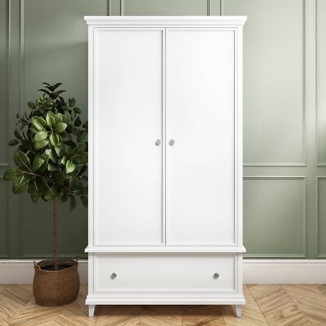 White painted double wardrobe with drawer - georgia geo005a