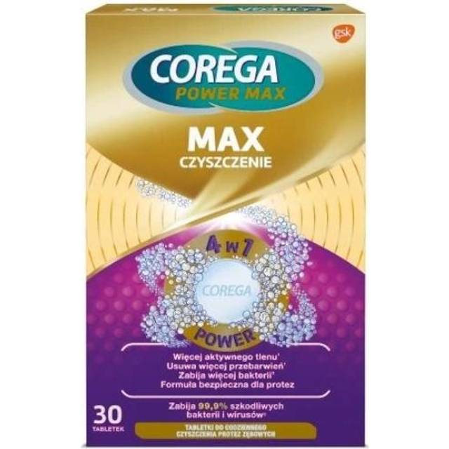 Corega Rengöringstabletter för tandproteser Max Clean 4 i 1 30 st.