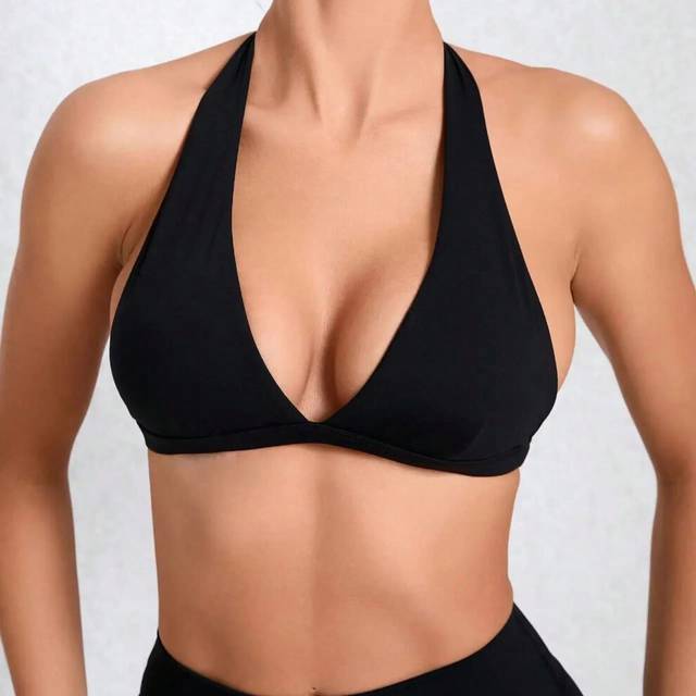 (Black, S) Sexy Sports Bra Women Seamless Halter Neck Strap Bra Open Back Yoga Top Bra Medium Support Gym Crop Top Mujer Underwear Girl