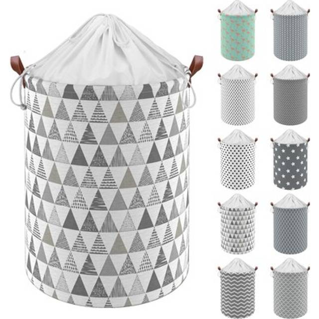 Freestanding Laundry Basket Storage Sorter with Drawstring Lid- Zigzag Star