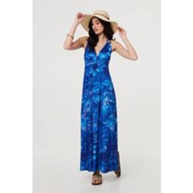 Izabel London Women's Tropical Print Strap Empire Maxi Dress in Blue | Size: 10