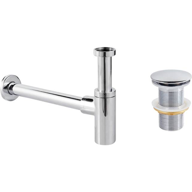 Basin Bottle Trap with Click Clack Waste Brass and Stainless Steel Silver Mafredi