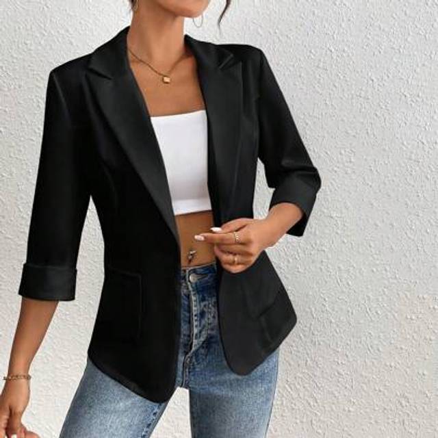 SHEIN Spring/Summer Casual Business Solid Color Black Blazer