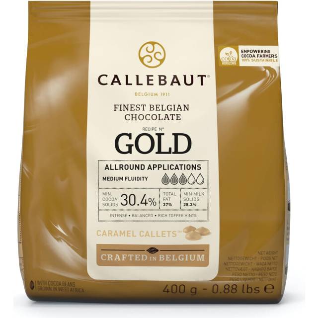 Callebaut Finest Belgian Gold Chocolate with Caramel Couverture Callets 400g