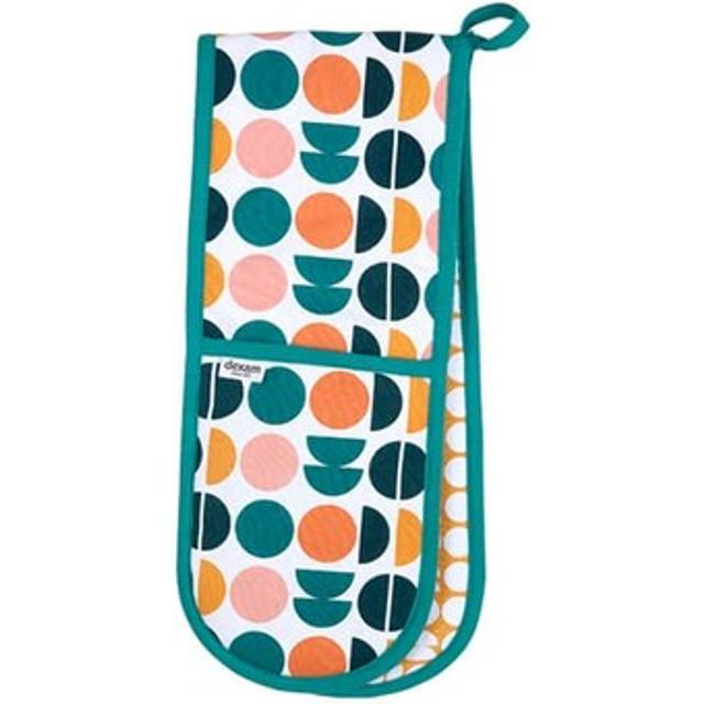 Dexam recycled cotton retro spot double oven glove teal