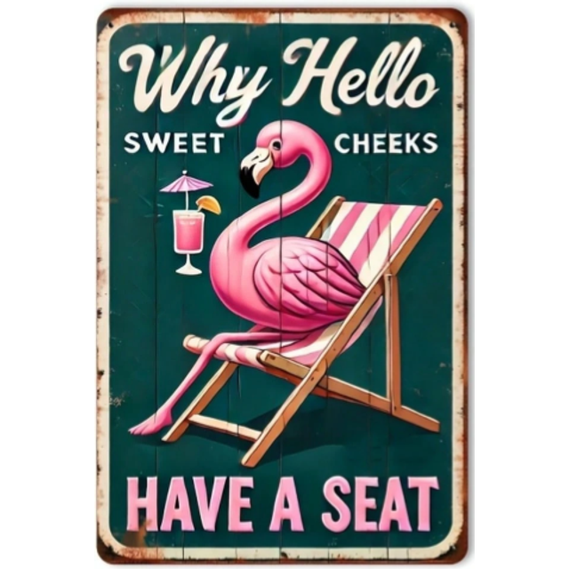 SHEIN 1pc Vintage Flamingo Metal Sign, Size 30x20cm, Novel Iron Wall Art, Retro Decor Suitable For Home, Kitchen, Dining Room, Bedroom, Garden, Bathroom, Ga