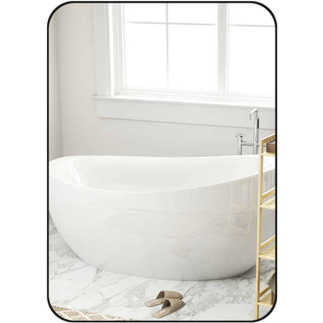 HOMCOM Rectangle Mirror - Wall Mirror with Steel Frame for Bathroom - Black - 50 x 70cm | TJ Hughes