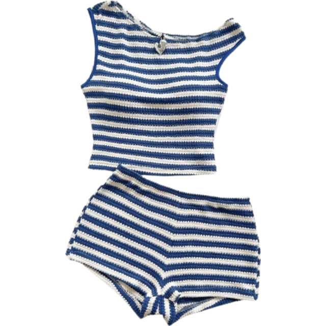Soleia Women&#39;s 2pcs Set Striped Knit Crop Top & Super Low-Rise Skinny Shorts, Outfit Suitable For Vacation, Party, Christmas, Valentine&#39;s Day, Date, Beach, C
