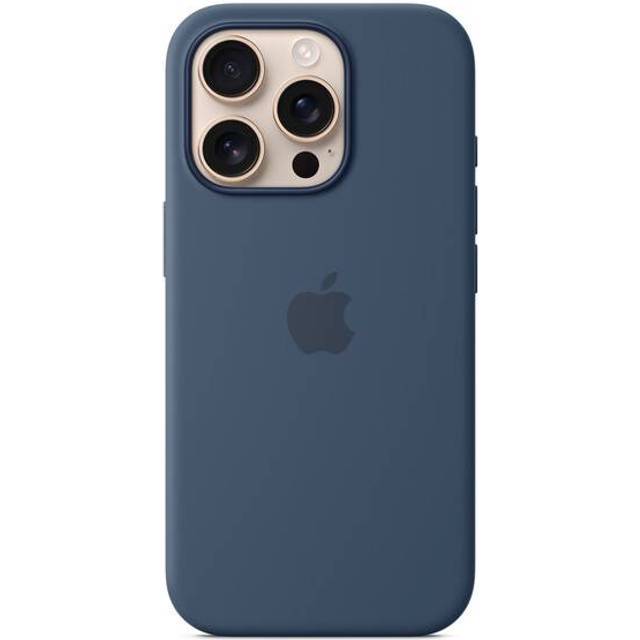 Official apple silicone magsafe rear case cover for iphone 16 pro - denim