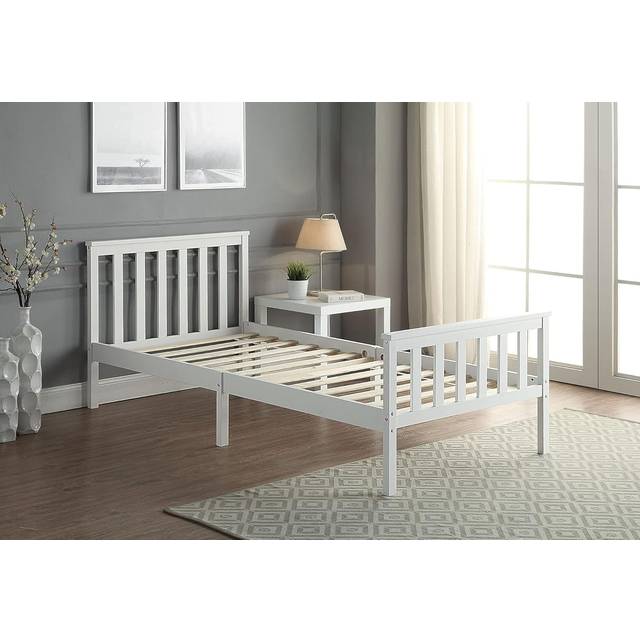 Wooden Bed Frame - Single - Slatted Headboard and Footboard - White Pine Bed Frame - H 82cm x W 98cm x L 198cm