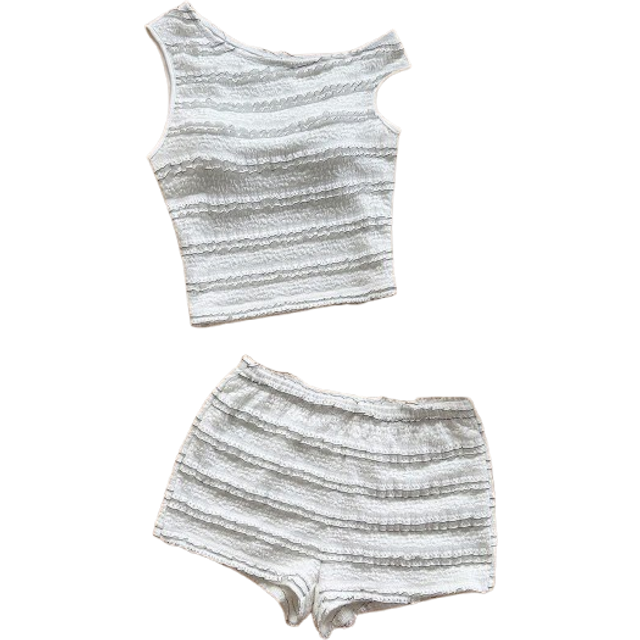 Soleia Women&#39;s 2 Pieces Vacation Set: Red & White Striped Knit Bardot Top And Super Low-Rise Bodycon Shorts, For Party, Christmas, Valentine&#39;s Day, Date, Bea