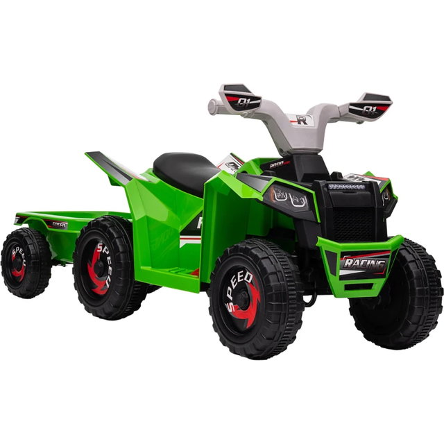 HOMCOM Electric Quad Bike 6V Kids Ride-On ATV with Back Trailer - Green