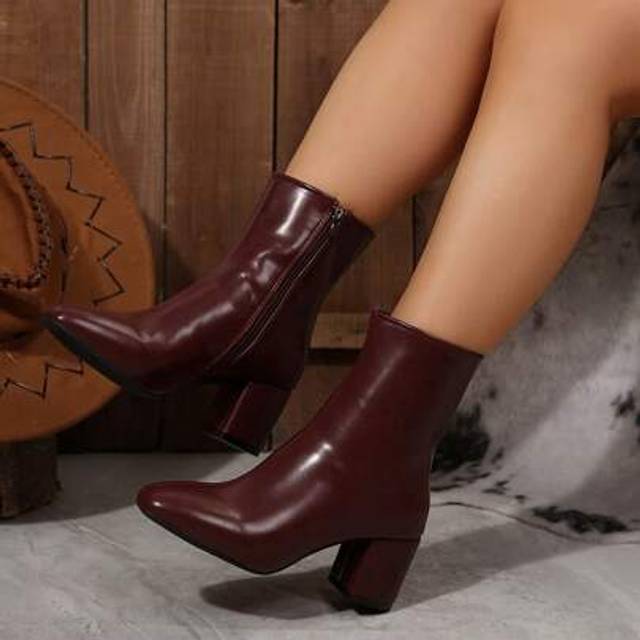 SHEIN Kendall Style Patent Leather Square Toe Tall Boots, Women&#39;s Chunky Heel Warm Riding Boots For Autumn/Winter