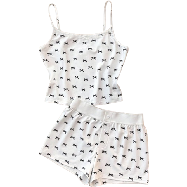 SHEIN Teen Girls Spring/Summer Valentine, Home, Clean Girl/Y2K Style, Lace Trim Bowknot White Bow Camisole & Super Short Shorts Set Young Girls Sets Girl Su