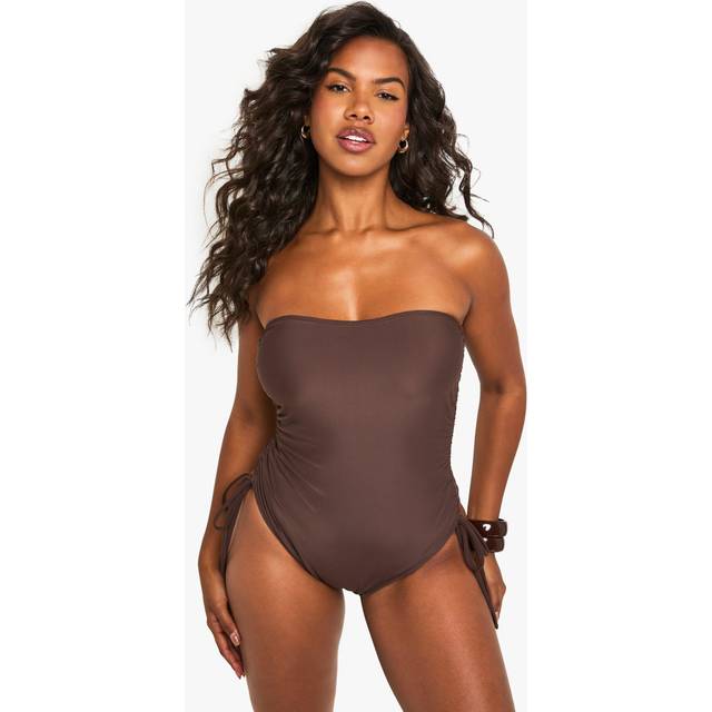 Womens Petite Swimwear Essentials Ruched Swimsuit - Chocolate - 16