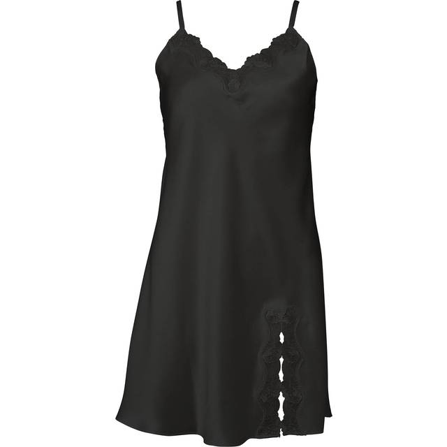 Lady Avenue Pure Silk Slip With Lace - Black - XX-Large